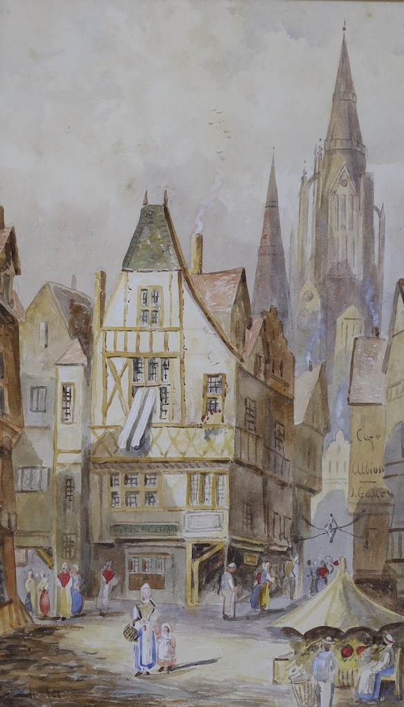 E. Schafer (19th C.), pair of watercolours, Street scenes, Orleans, signed, 50 x 28cm